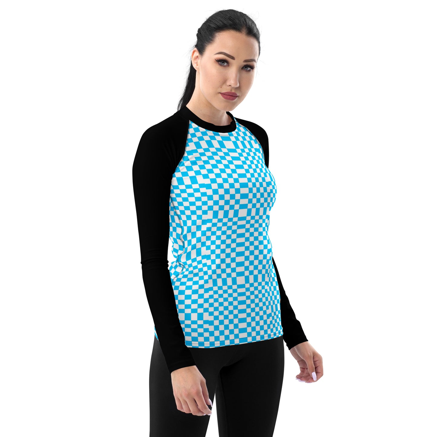 Light Blue & White Squares - Women's Rash Guard