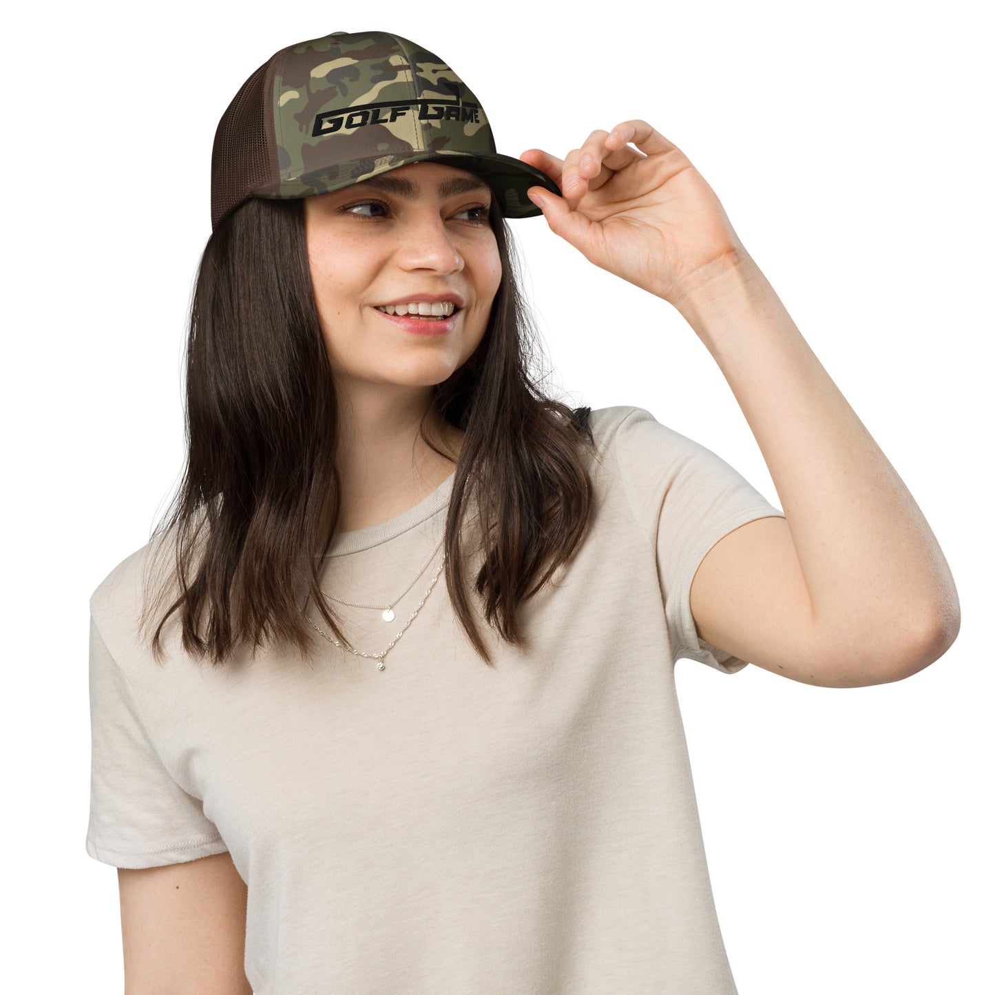 Golf Game Logo — Camouflage trucker hat