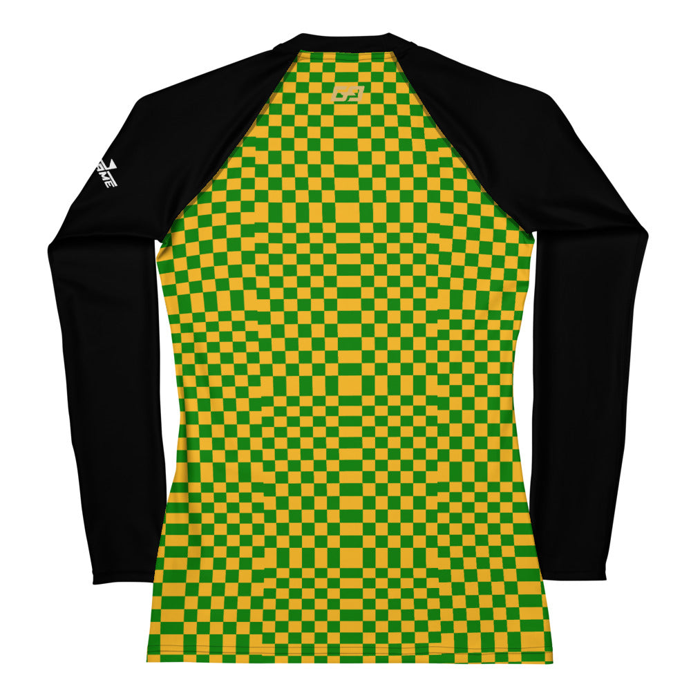 Green & Gold Squares — Women's Rash Guard