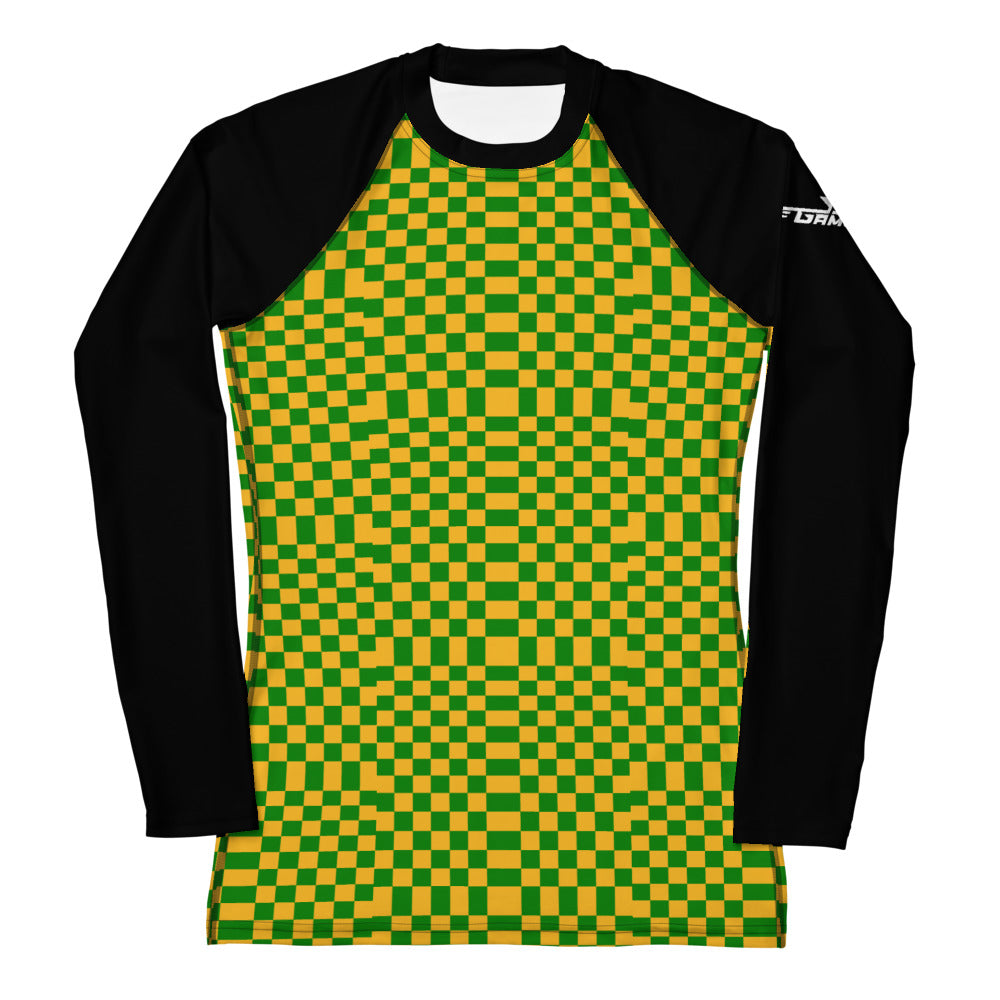 Green & Gold Squares — Women's Rash Guard