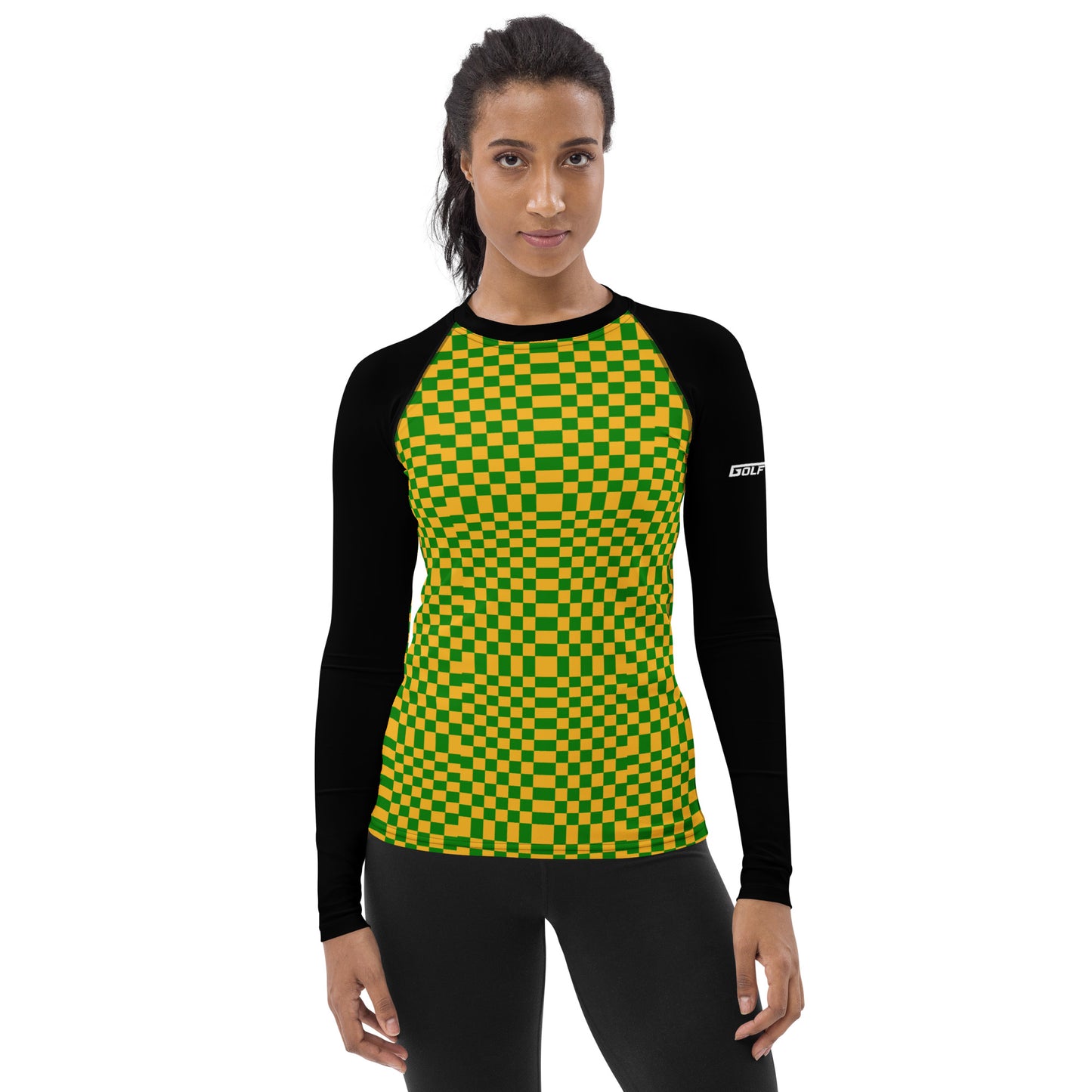 Green & Gold Squares — Women's Rash Guard