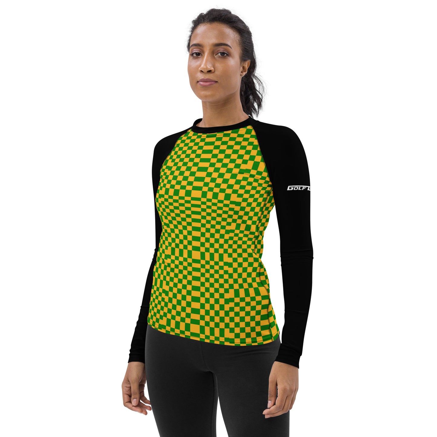 Green & Gold Squares — Women's Rash Guard