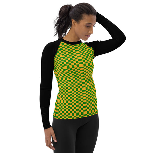 Green & Gold Squares — Women's Rash Guard